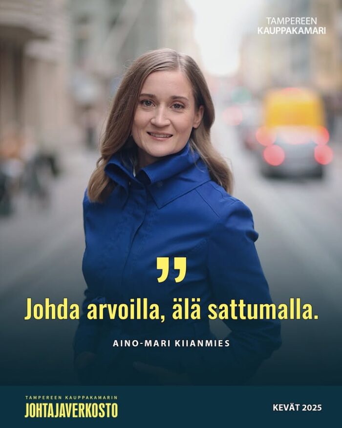 Ensi viikolla Johtajaverkostossa asiantuntijana Aino-Mari Kiianmies. Keskustelun teemana silloin: Johda arvoilla, älä sattumalla